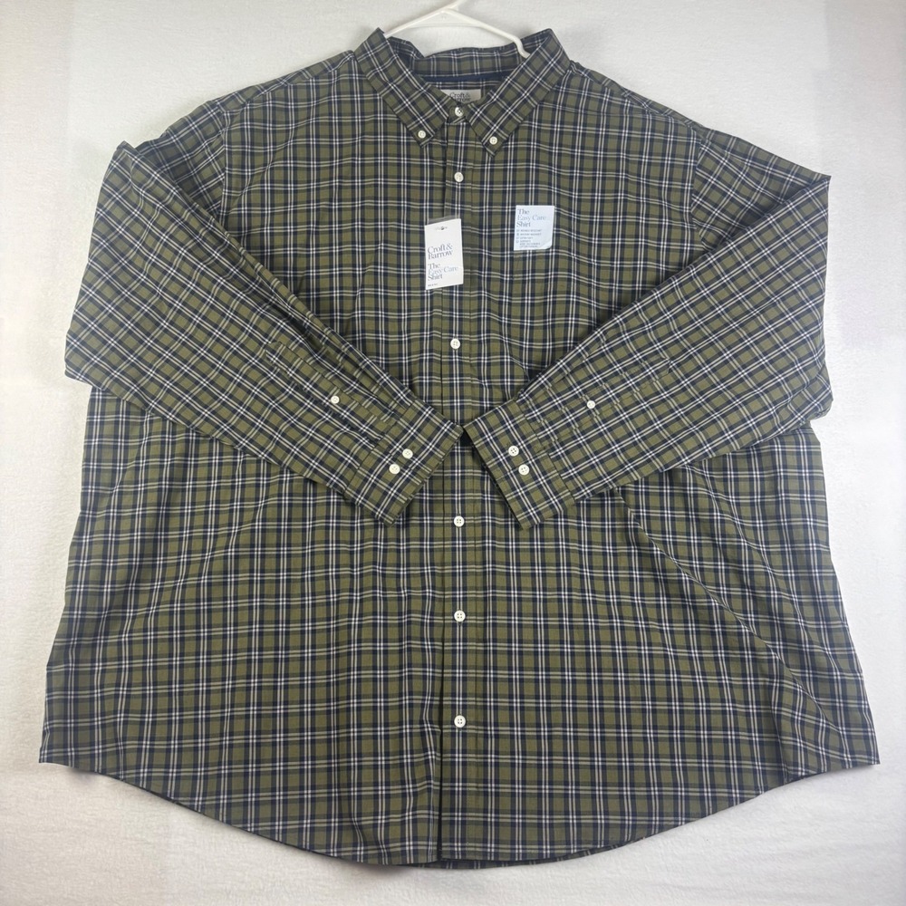 Croft & Barrow Mens 4XB Easy Care Plaid Button Down Shirt Olive Green Big & Tall